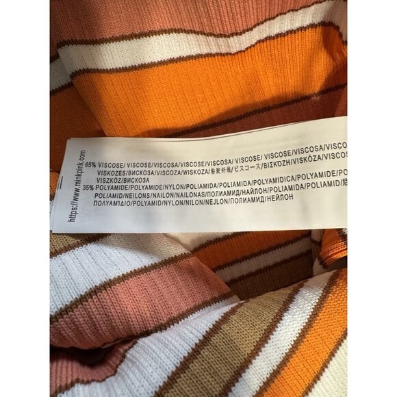 MinkPink Paige Sunset Striped Knit Midi Dress Orange Multi Color Medium NWT $139 - Picture 9 of 12